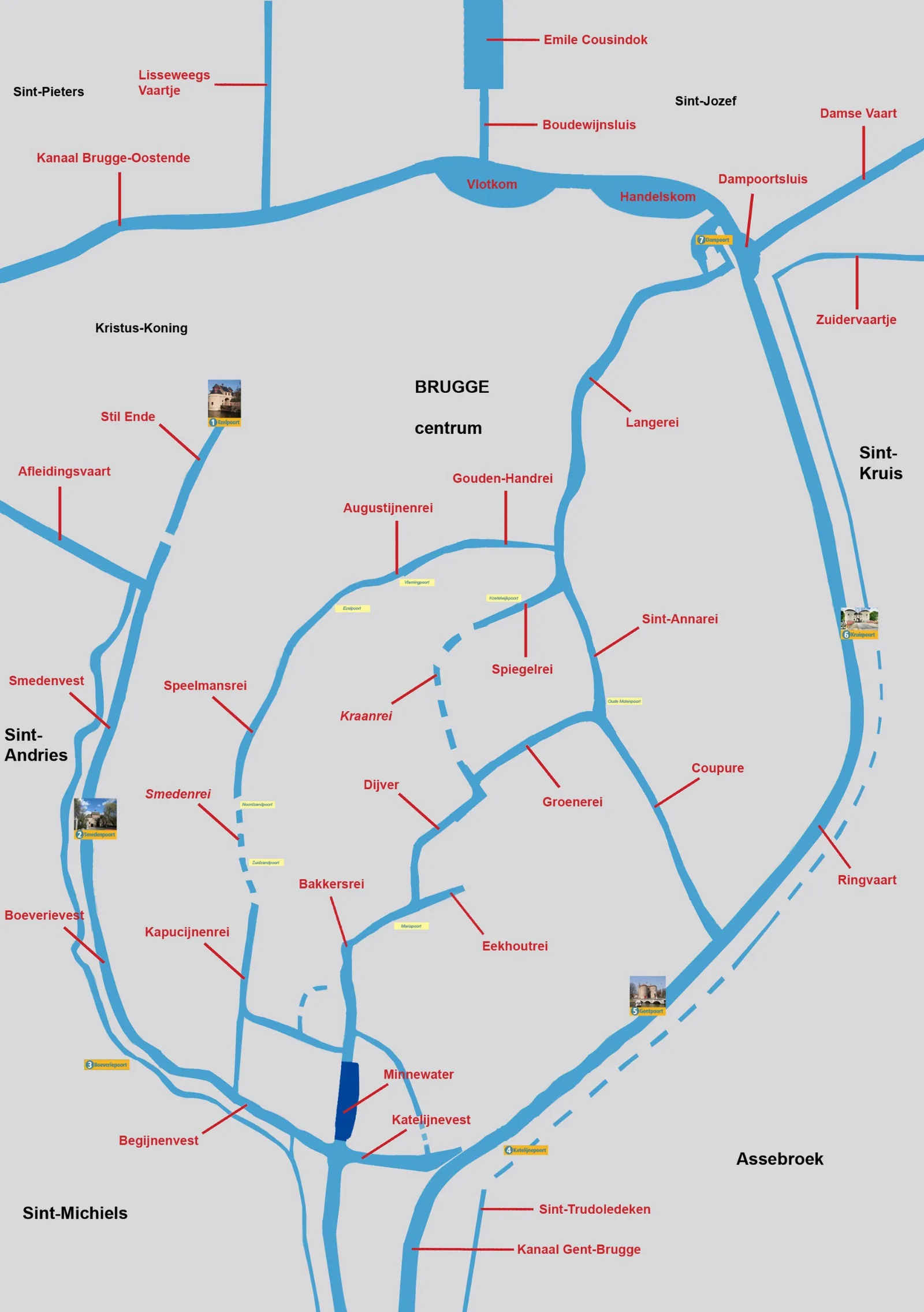 Minnewater in Zeebrügge und Brügge